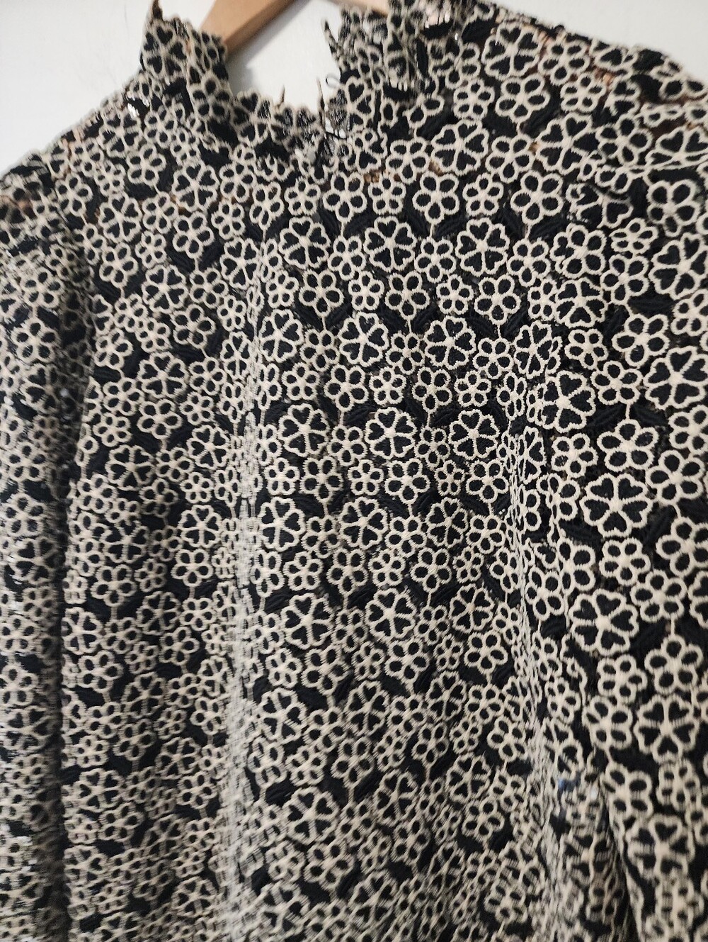 Sezane Black and Cream Floral Ruffle-Neck Blouse - Picture 5 of 8